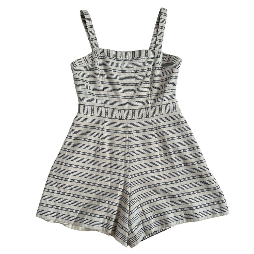 Anthropologie Paper Crown Womens S Romper Lined Shorts Zipper Jumper Cream Navy